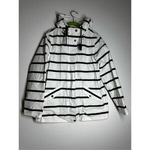 M&CO Navy Blue And Icory Striped Women’s Jacket Size 10 Cotton Blend See Notes